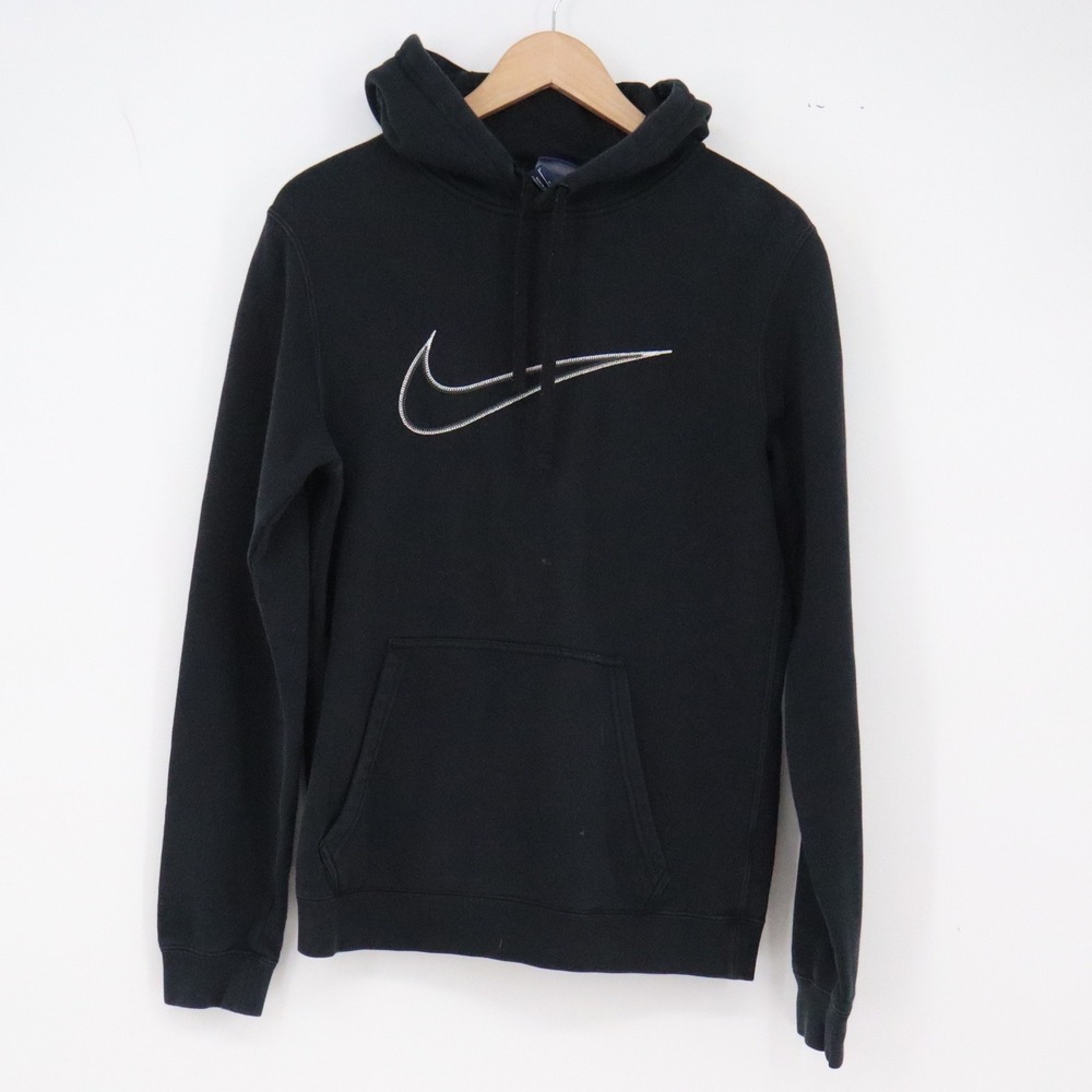Nike Hoodie Men Small Sportswear Black Embroidered Swoosh Pullover Excellent
